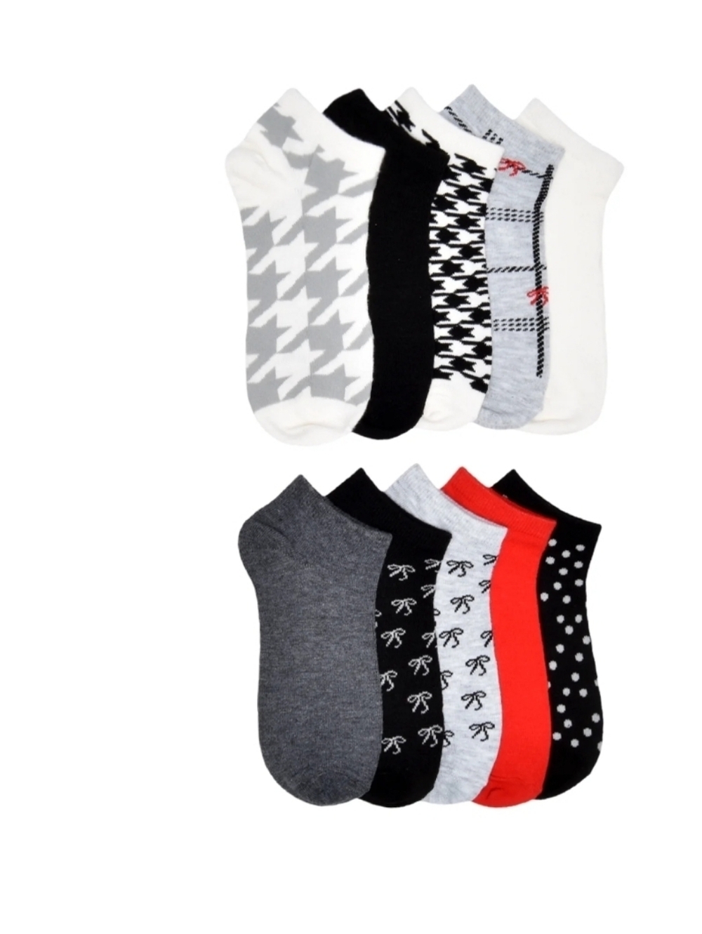 Womens  Sock Pack - Black, Gray, White, Red.   9